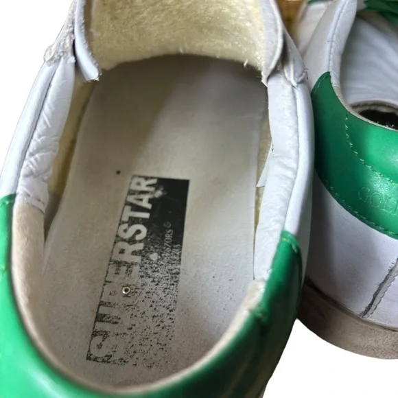 GooseShoesGolden Goose White Leather Green Glitter Superstar Sneakers Si… - Picture 6 of 12